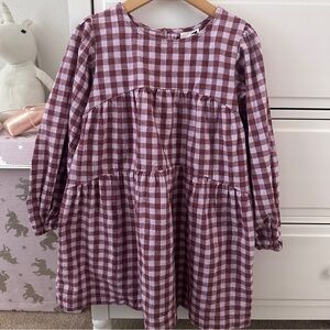 SOLD ON XP Cotton On White and Purple Gingham Tiered Cuffed Sleeves Dress